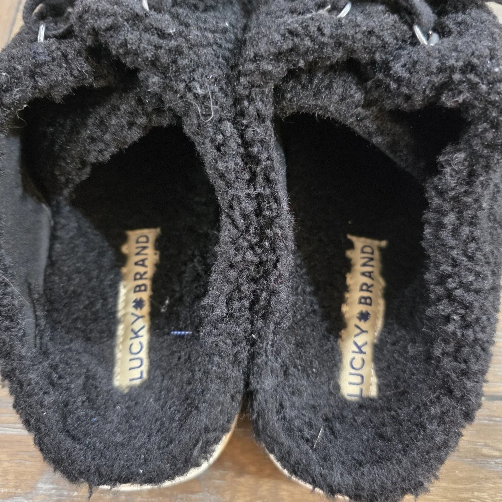 Lucky Brand Tolini Black Faux Fur Sherpa Mule Sneakers Size 7.5 Slip On